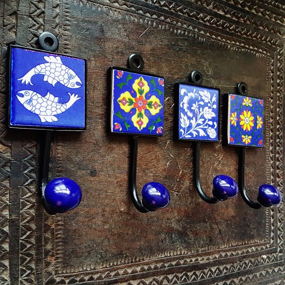 Blue Pottery Wall Hooks